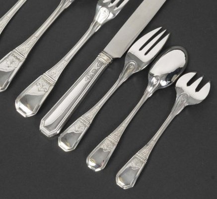 JEAN TETARD – C. CHRISTOFLE MENAGERE de 144 PIECES EN ARGENT MASSIF MODELE AUBUSSON Epoque 1930-photo-5