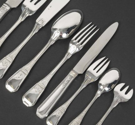 JEAN TETARD – C. CHRISTOFLE MENAGERE de 144 PIECES EN ARGENT MASSIF MODELE AUBUSSON Epoque 1930-photo-6