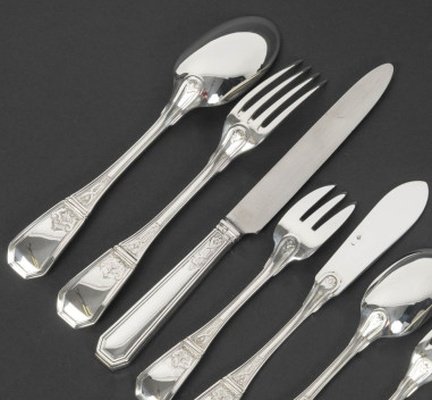 JEAN TETARD – C. CHRISTOFLE MENAGERE de 144 PIECES EN ARGENT MASSIF MODELE AUBUSSON Epoque 1930-photo-8