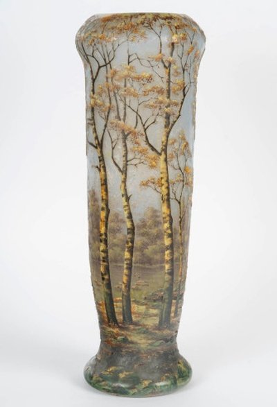 Daum, Nancy. Vase With Wooded Lakeside Landscape Decoration