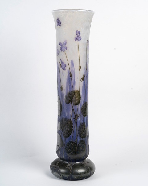 DAUM NANCY Grand vase rouleau "Violettes"