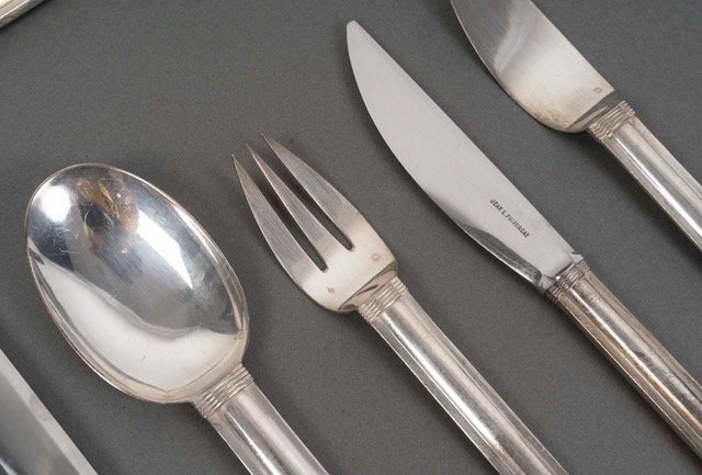 JEAN E. PUIFORCAT  MENAGERE EN ARGENT MASSIF  MODELE CANNES EPOQUE 1930 119 PIECES-photo-8