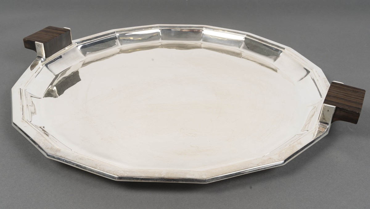 1927- Jean E. Puiforcat, Large Solid Silver Tray Art Deco-photo-2