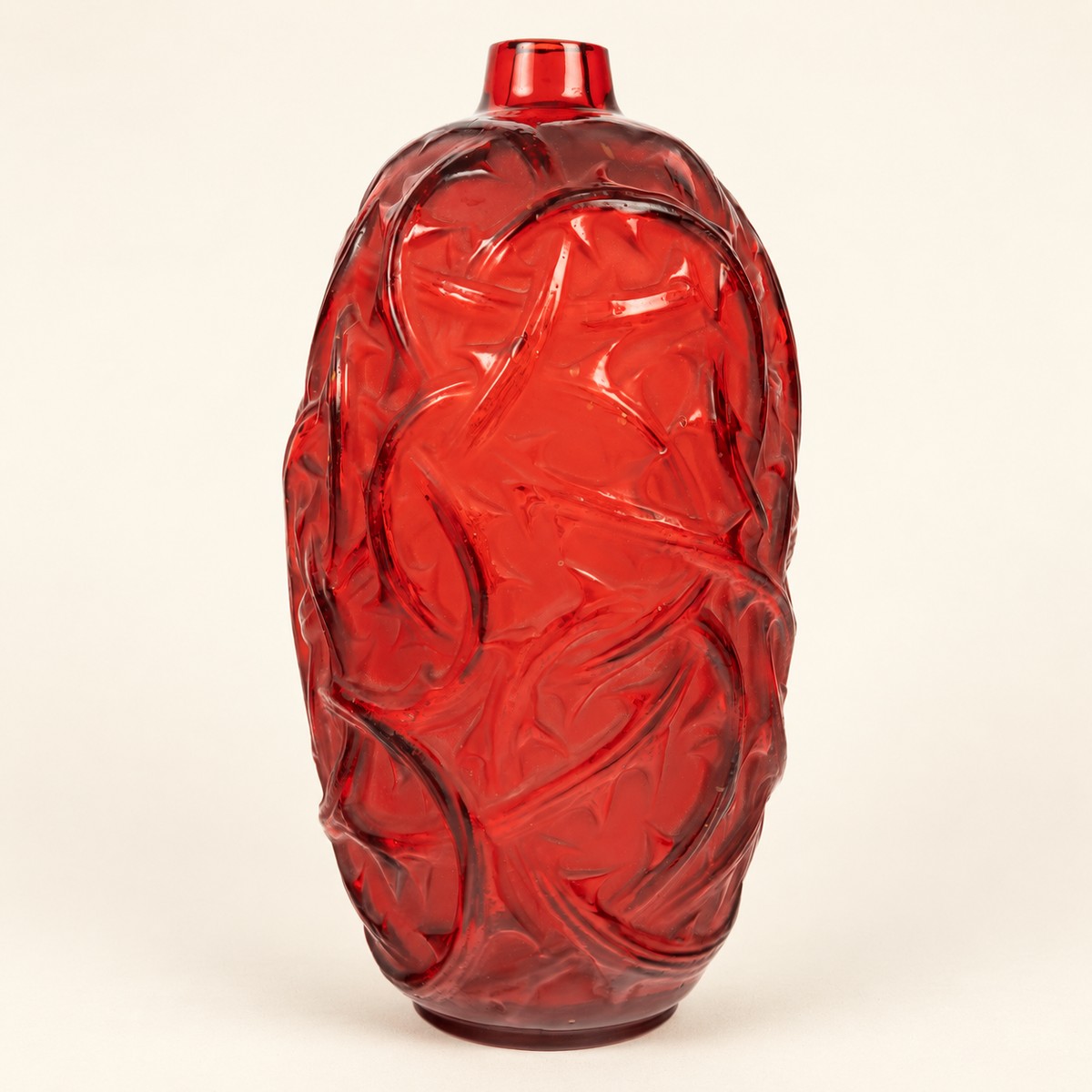 1921- René Lalique ,Vase "Ronces" teinté rouge-photo-2