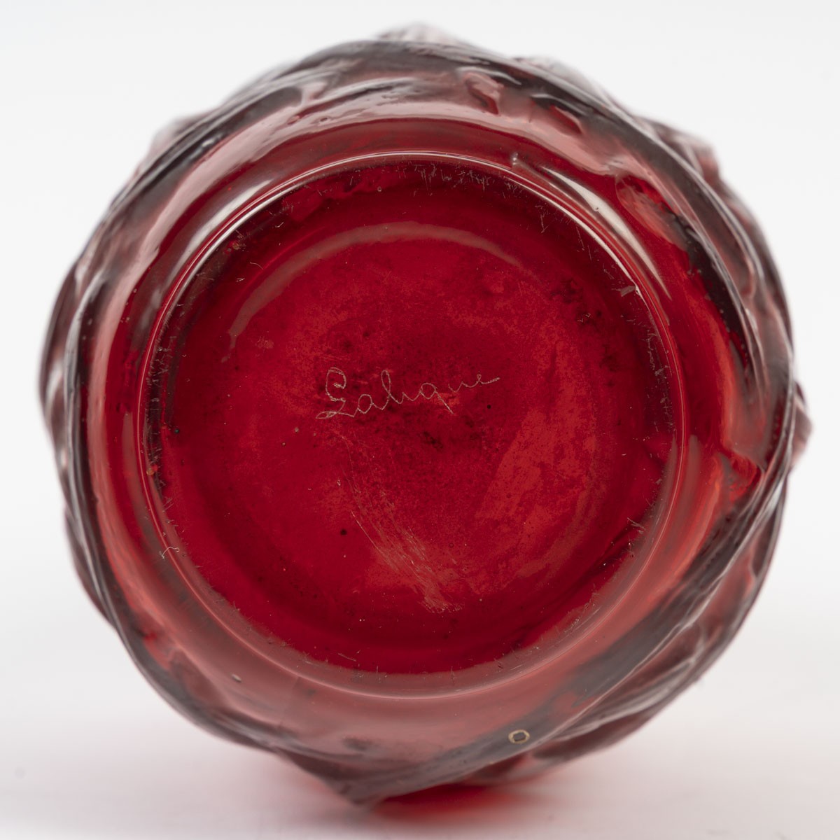 1921- René Lalique ,Vase "Ronces" teinté rouge-photo-3