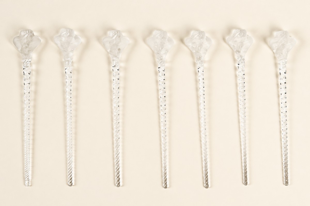 1968-lalique, Set Of 6 Champagne Whisks "roxanne"