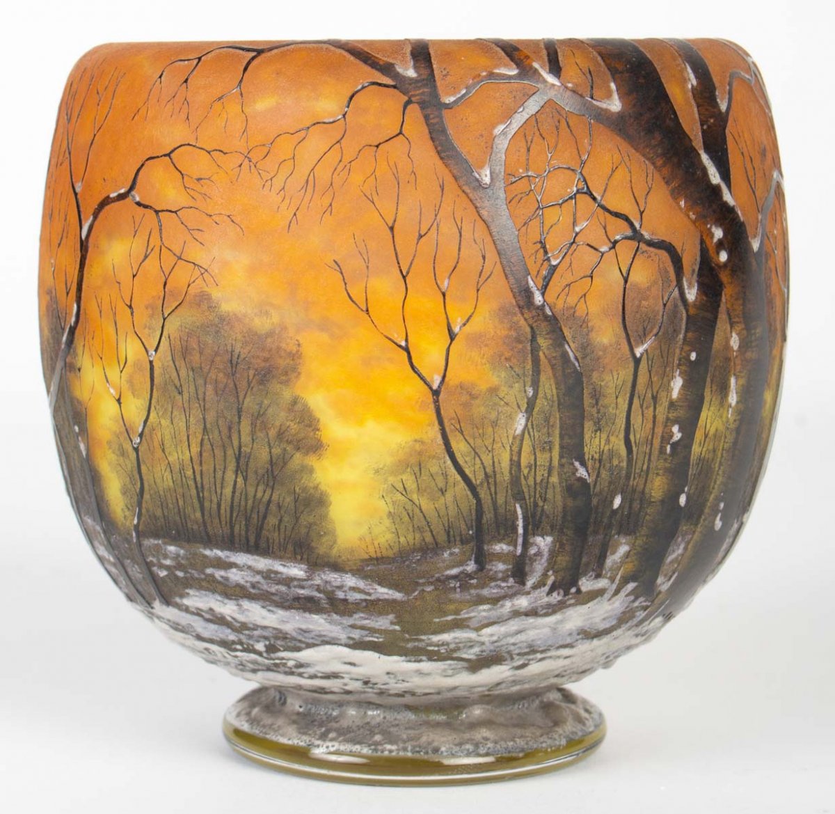 Daum Nancy : Vase  - “arbres En Hiver” Circa 1910 --photo-3