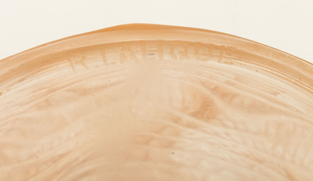 René Lalique: "dolphins" Vase In Patinated Sienna Glass-photo-1