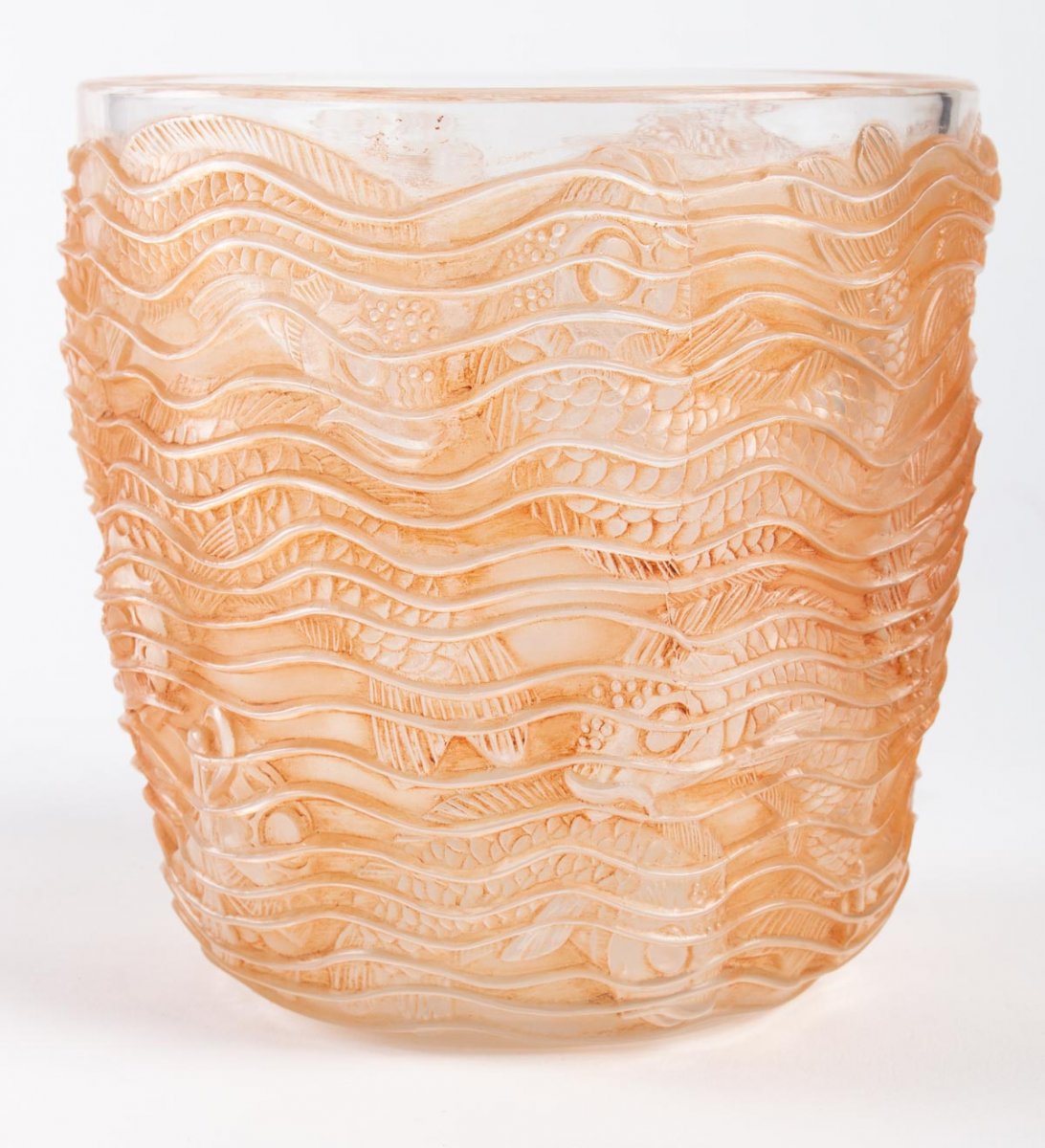 René Lalique: "dolphins" Vase In Patinated Sienna Glass