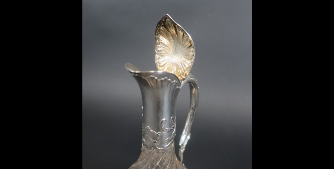Aiguière De Forme Balustre En Cristal Et Argent-photo-3