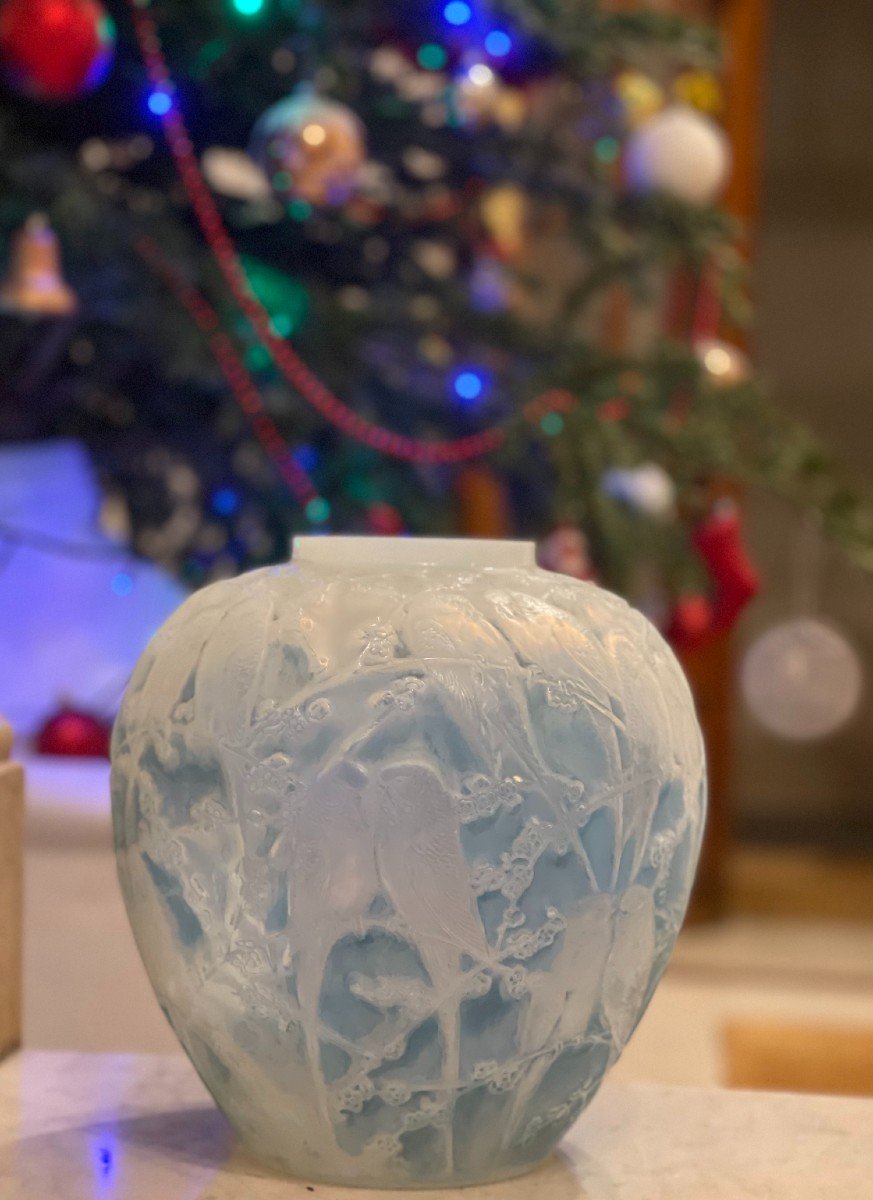 René Lalique Opalescent Vase "perruches"-photo-2