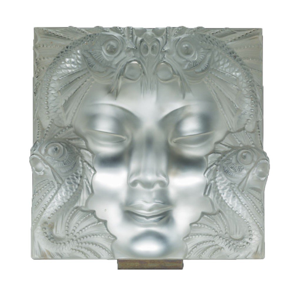 Lalique France: "woman's Mask" Decorative Plate, Metal Support