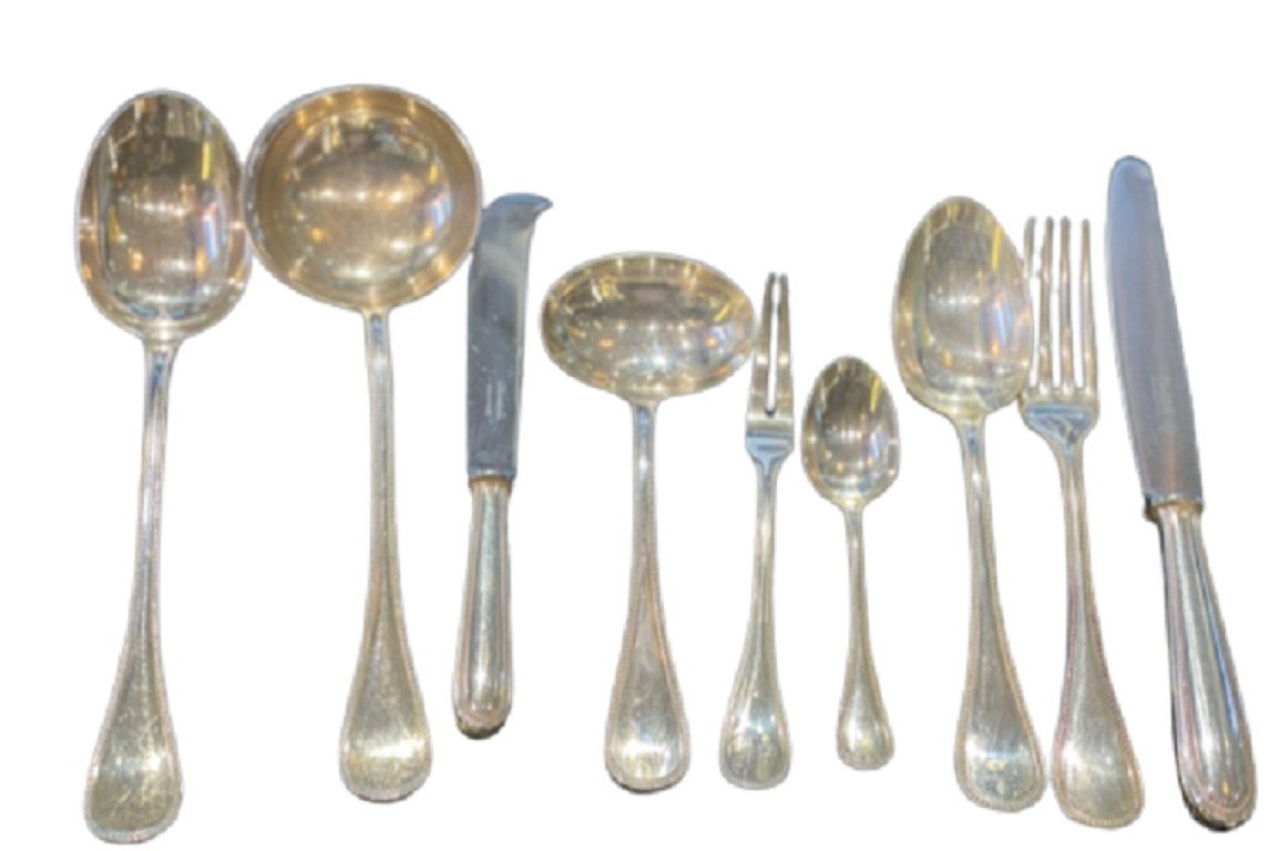 Christofle: "pearls" Silver-plated Cutlery Set 66 Pieces