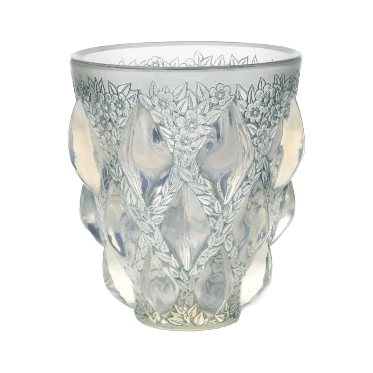 René Lalique: “rampillon” Vase In Opalescent Glass-photo-1