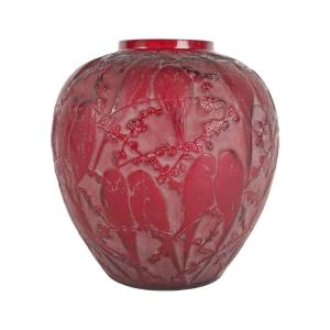René Lalique : Vase "perruches" Rouge