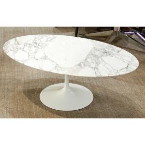 Eero Saarinen & Knoll International , Table Basse Ovale "tulipe » Marbre Arabescato