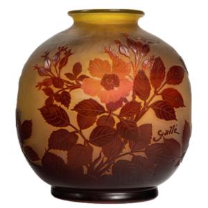 E Gallé Vase verre rouge et jaune 