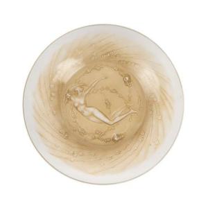 1920 - René LALIQUE Assiette "Une figurine et fleurs"