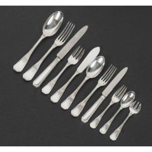 JEAN TETARD – C. CHRISTOFLE MENAGERE de 144 PIECES EN ARGENT MASSIF MODELE AUBUSSON Epoque 1930