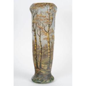 Daum, Nancy. Vase With Wooded Lakeside Landscape Decoration
