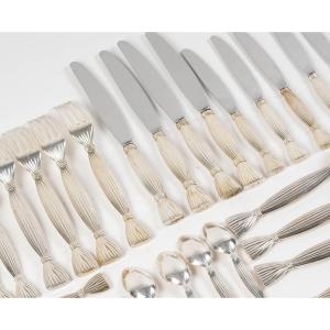 Hermes Paris, «moisson» Flatware By Christofle Silversmith, 82 Pieces