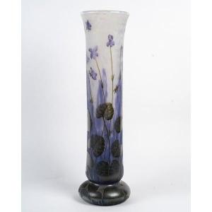 DAUM NANCY Grand vase rouleau "Violettes"