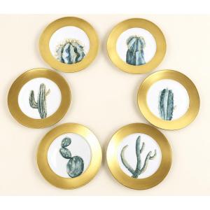 HILTON Mc CONNICO pour DAUM, modèle CACTUS : Suite de 6 assiettes "Cactus"