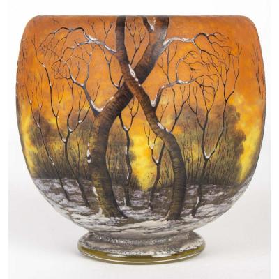 Daum Nancy : Vase  - “arbres En Hiver” Circa 1910 -