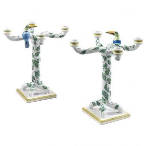 Hermes Moustier Pair Of Candelabra "les Toucans"