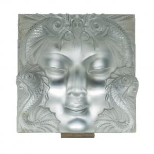 Lalique France : «masque De Femme» Plaque Décorative, Support Métal