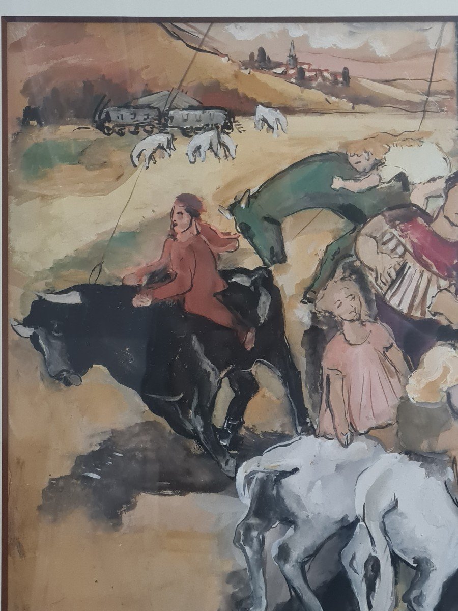 Eliane Petit De La Villéon (1910-1969) - The Carousel, Mixed Media-photo-2