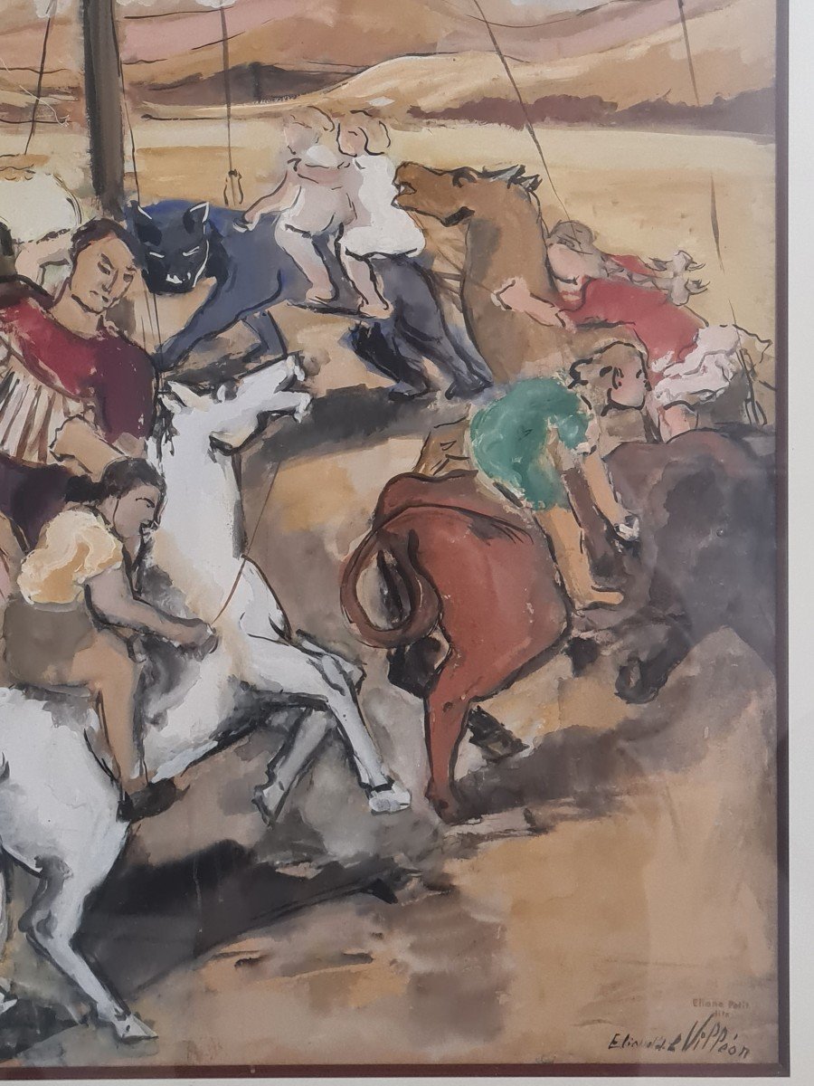 Eliane Petit De La Villéon (1910-1969) - The Carousel, Mixed Media-photo-3