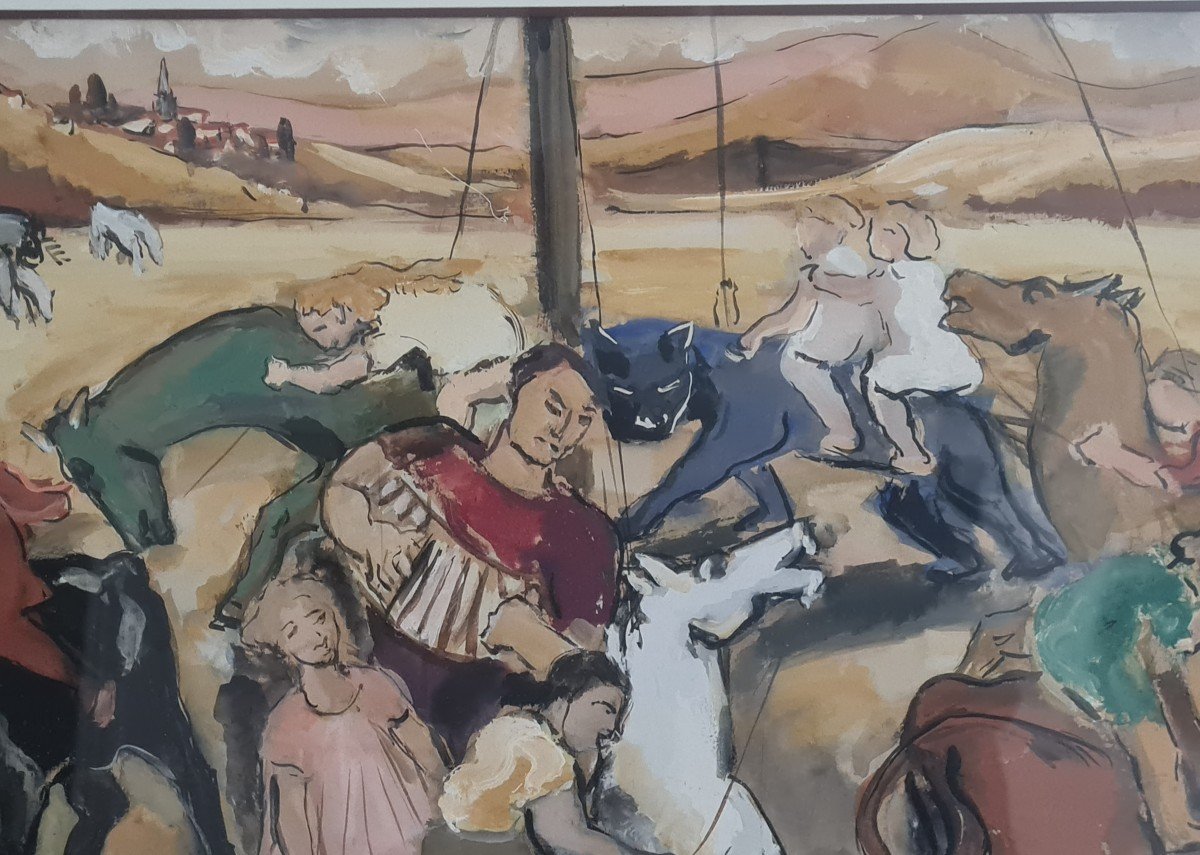 Eliane Petit De La Villéon (1910-1969) - The Carousel, Mixed Media-photo-1