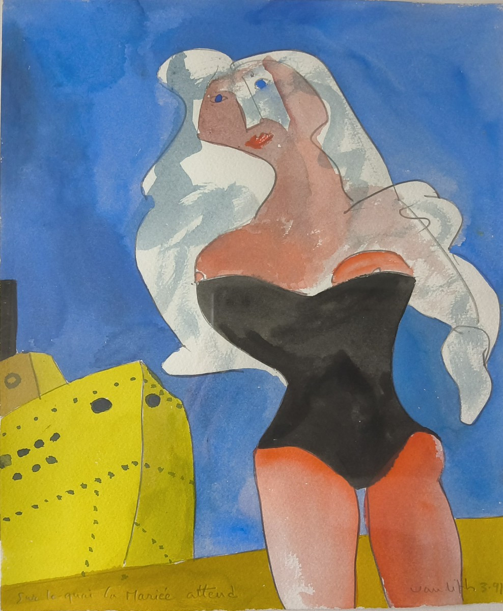 Jean-paul Van Lith - Watercolor "on The Quay, The Bride Waits"