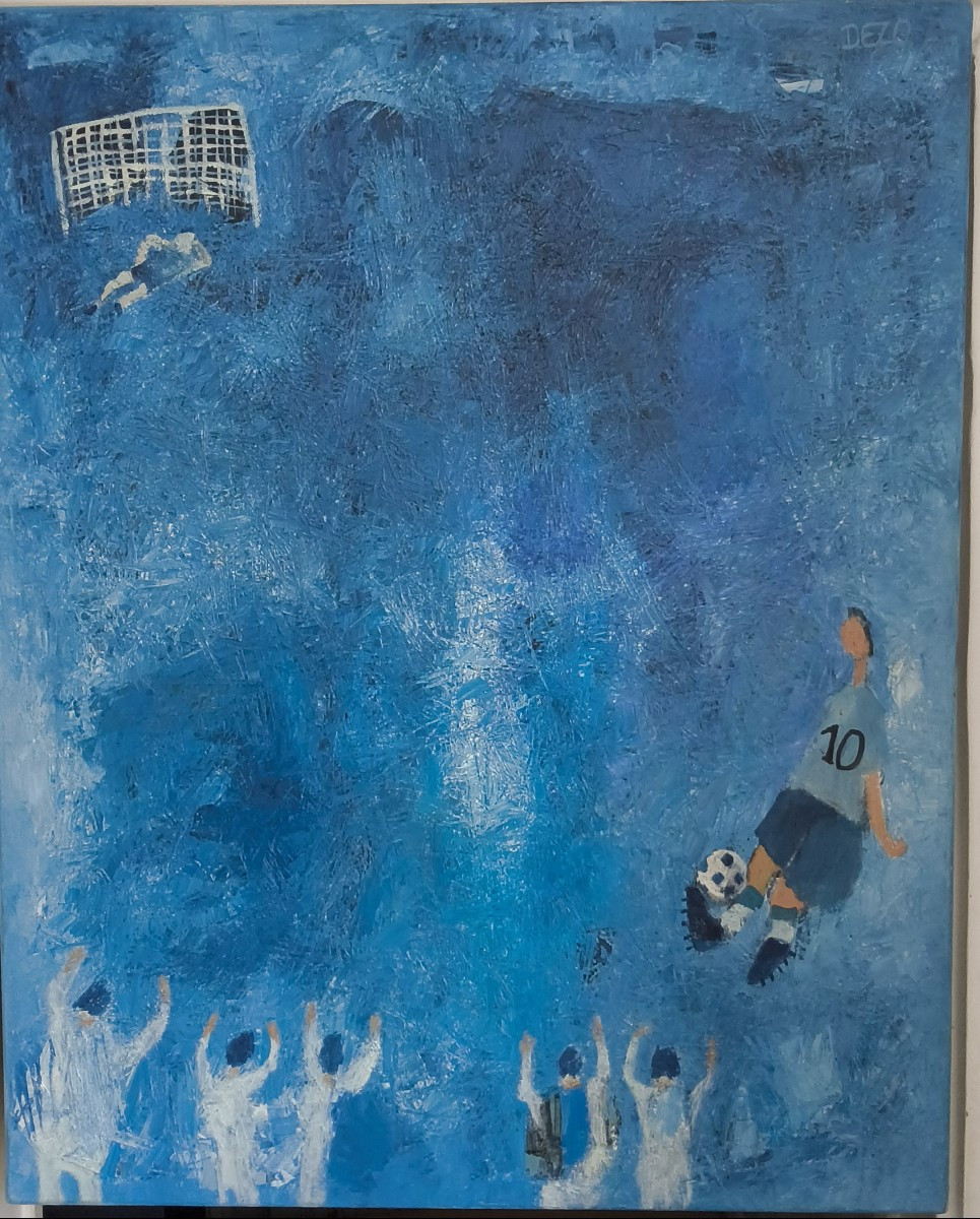 Lien Dezo - "the Football Match" Oil On Canvas