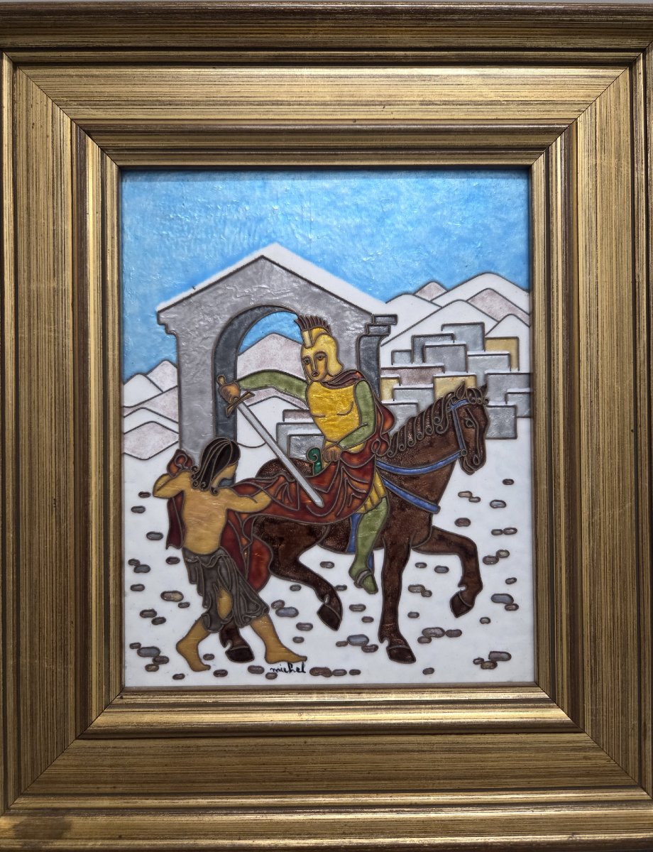 Claude And Mady Michel - The Charity Of Saint Martin, Cloisonné Enamel Plaque-photo-2