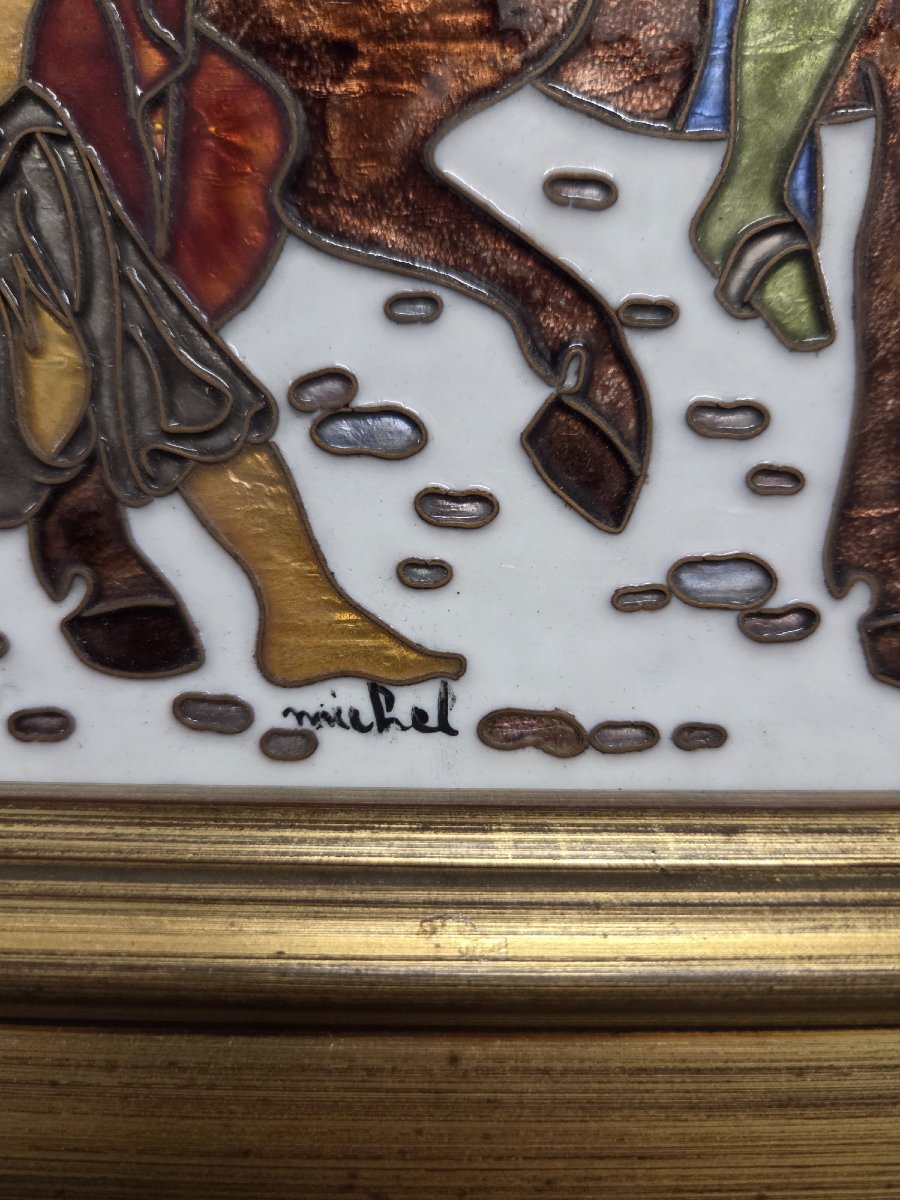 Claude And Mady Michel - The Charity Of Saint Martin, Cloisonné Enamel Plaque-photo-4