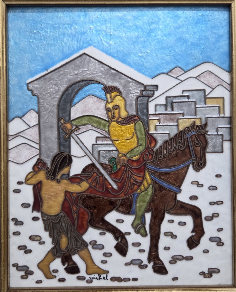 Claude And Mady Michel - The Charity Of Saint Martin, Cloisonné Enamel Plaque