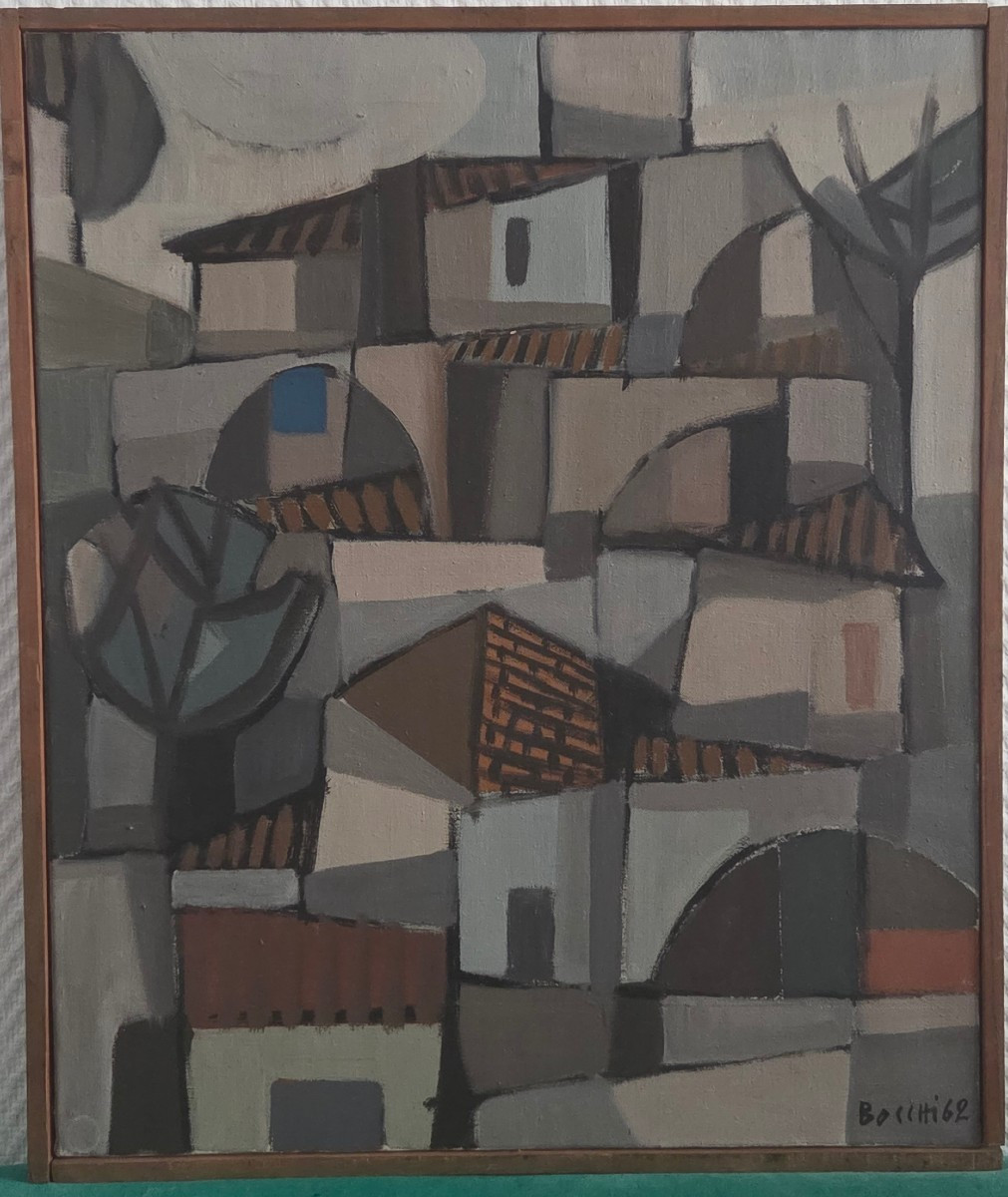 Evariste Bocchi - Huile sur toile de 1962 "Biot"