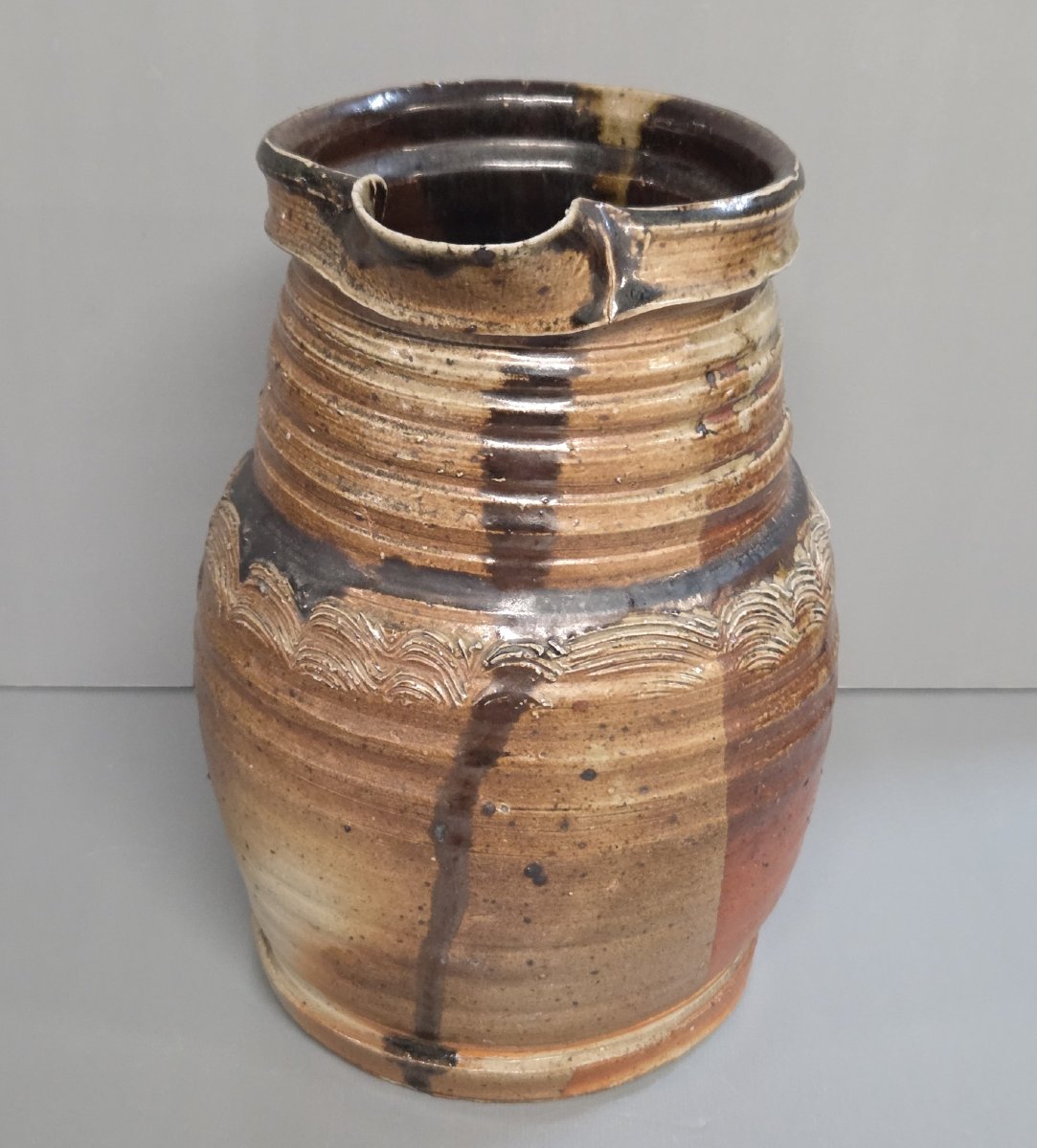 Michel Gardelle - Grand pichet en grès cuisson bois. Années 70-photo-2