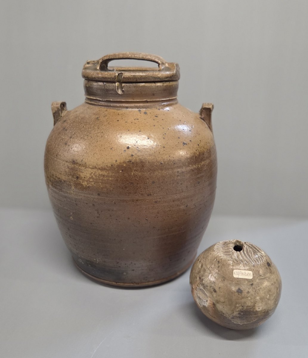 Porret Pastore - Grand pot couvert en grès cuisson four à bois, années 70-photo-4