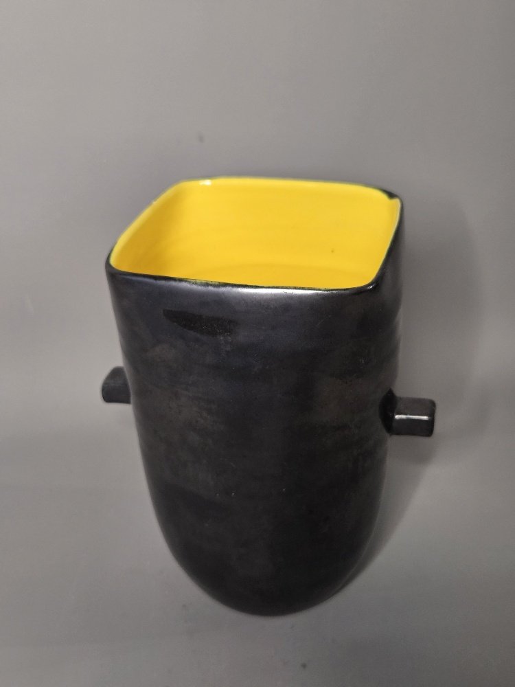 Jean Garillon - Black And Bright Yellow Ceramic Vase-photo-2
