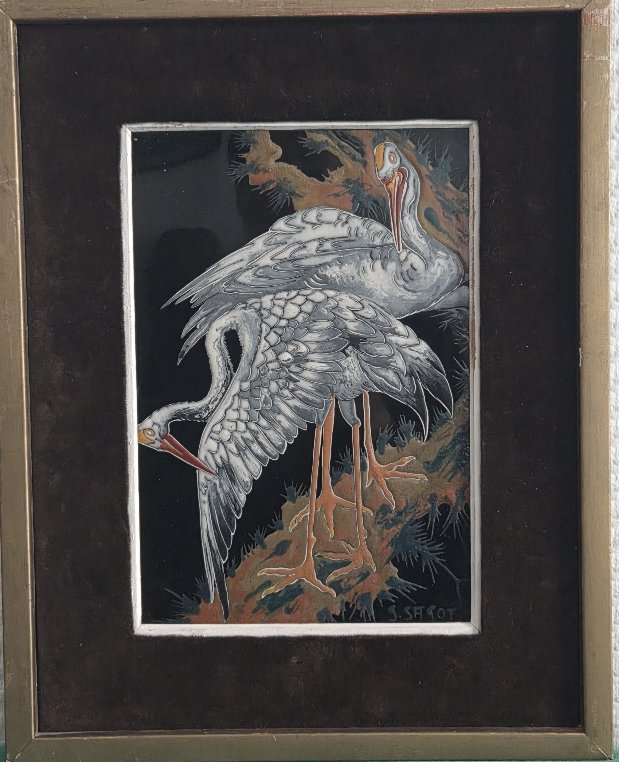 Georges Sagot - Plaque Art Nouveau 1900 en verre émaillé-photo-2