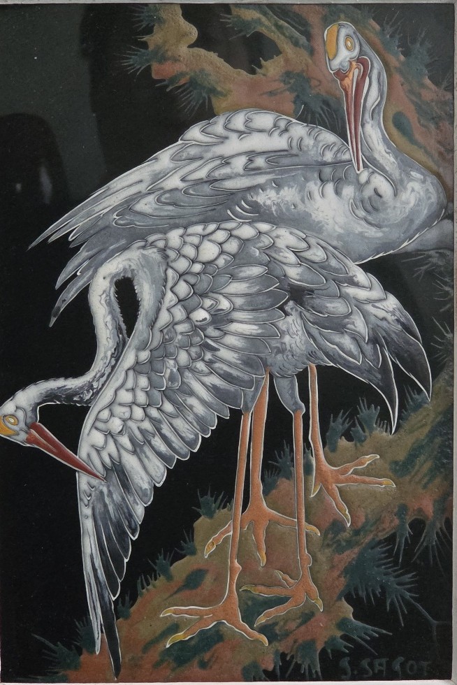 Georges Sagot - Plaque Art Nouveau 1900 en verre émaillé