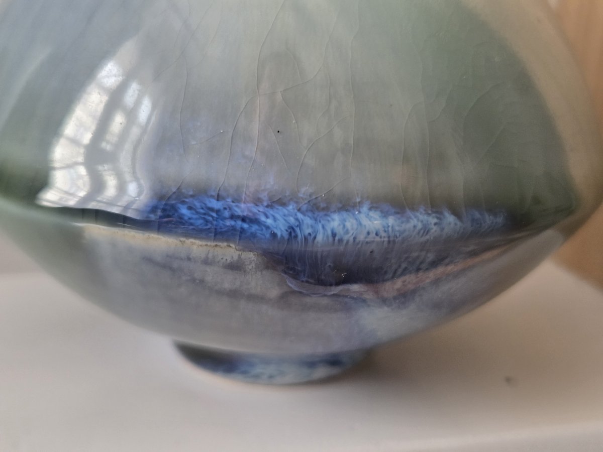 Pierre Devie - Porcelaine à couverte bleu clair de lune sur céladon-photo-4
