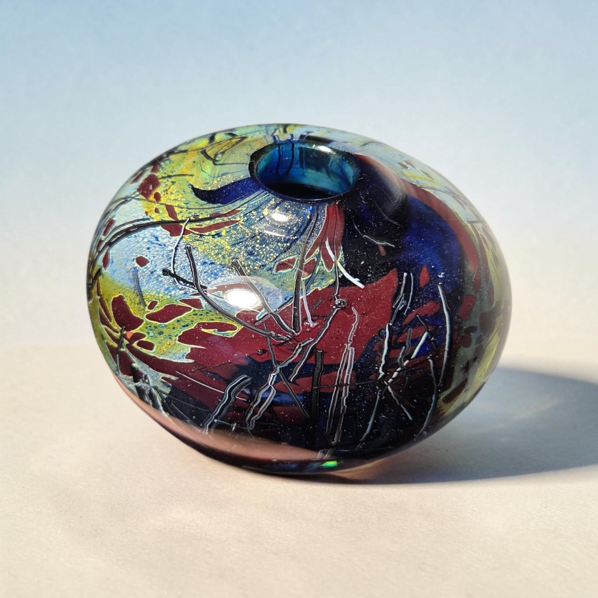 François Le Lonquer - Vase en verre soufflé à décor abstrait-photo-2
