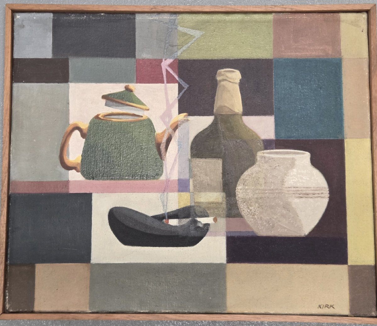 Frank Kirk - Huile sur toile, nature morte cubisante