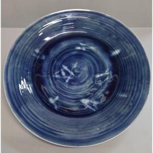 Michel Beck - Grande coupe en grès émaillé bleu