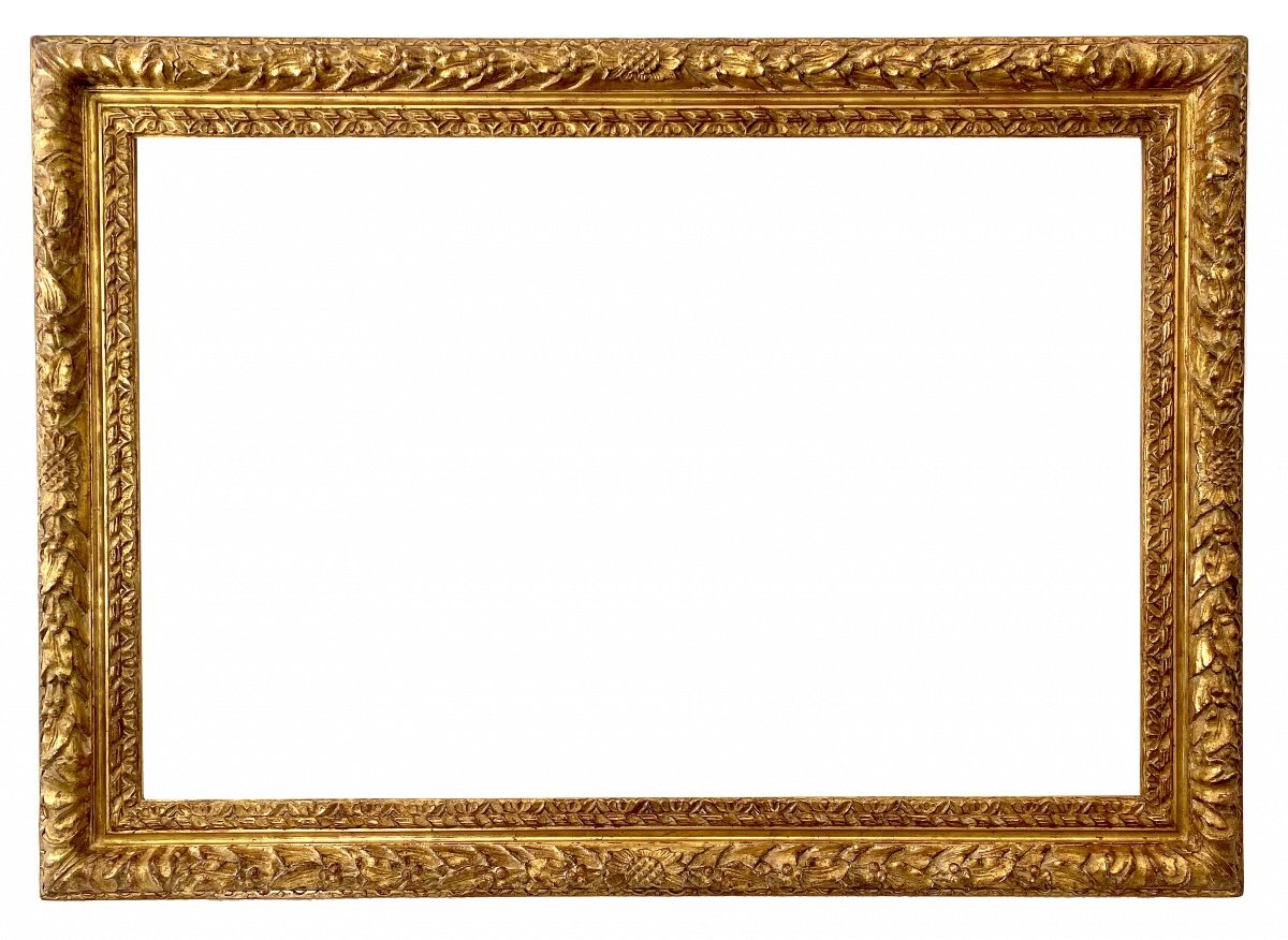 cadre tableau ancien bois dore frise de perles feuillure 28x23 cm