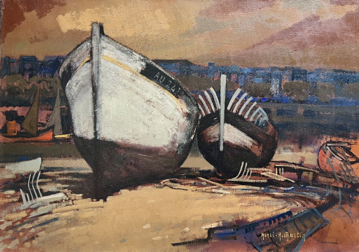 Boats In Dry Dock, Trouville 1968. Oil On Canvas. Henri André Martin -photo-2